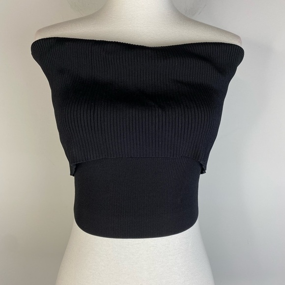 Good American Fold Over Rib Crop Top Black Small Size 1 - Picture 3 of 10